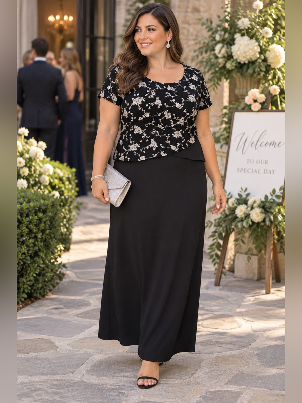 Vintage Positive Attitude Black Floral Maxi Dress Size 16 • New With Tags
